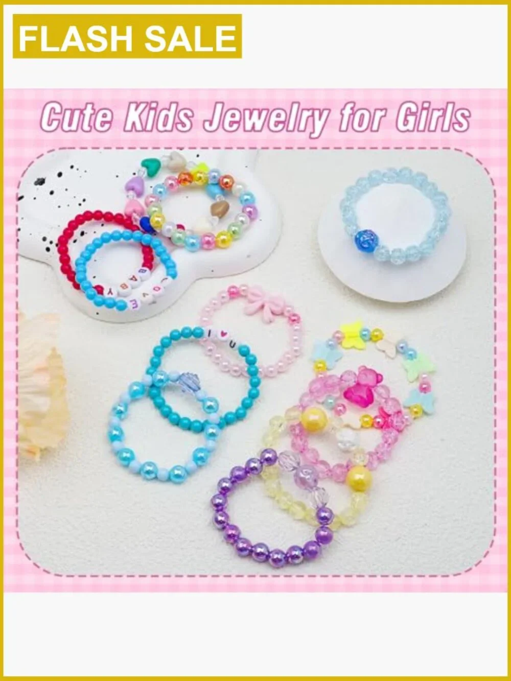 Cute Beaded Bracelets for Girls - 18 Pcs Toddler Jewelry Set